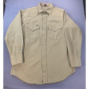 Carhartt Pearl Snap Shirt Mens L Beige Pocket Long Sleeve Rugged Work Wear